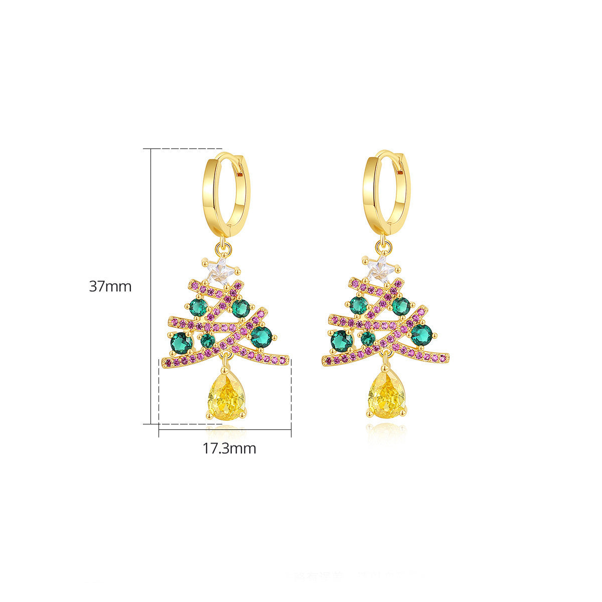 Christmas Tree Earrings with Colorful Rhinestones