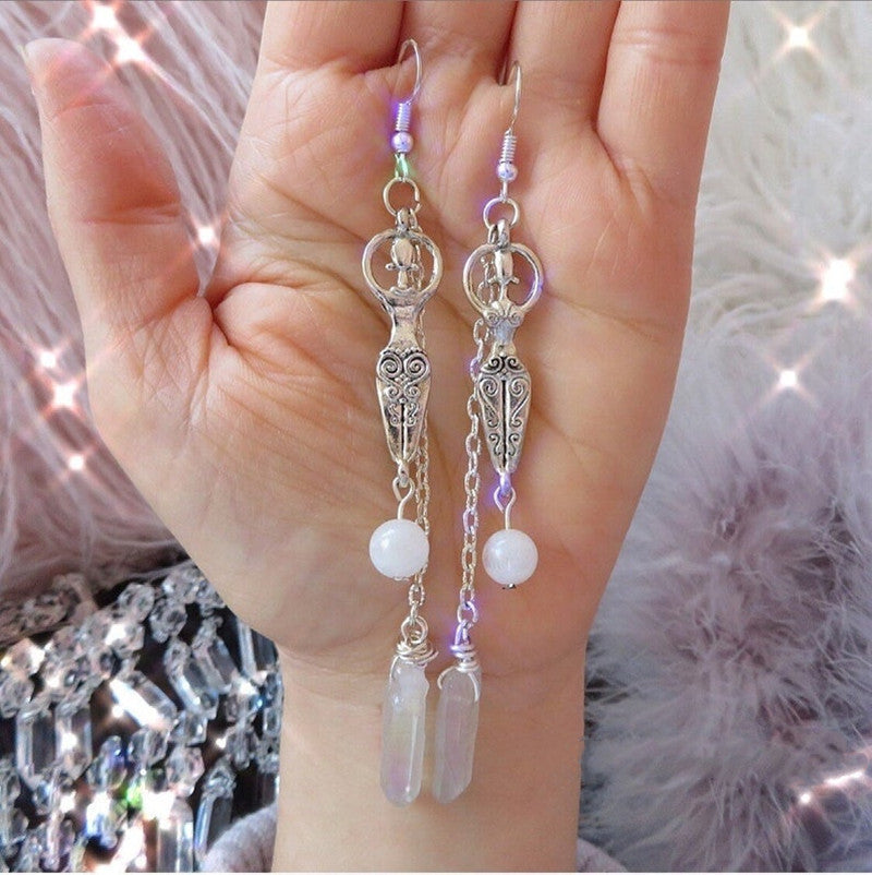 Moonstone And Angel Halo Quartz Wrap Earrings