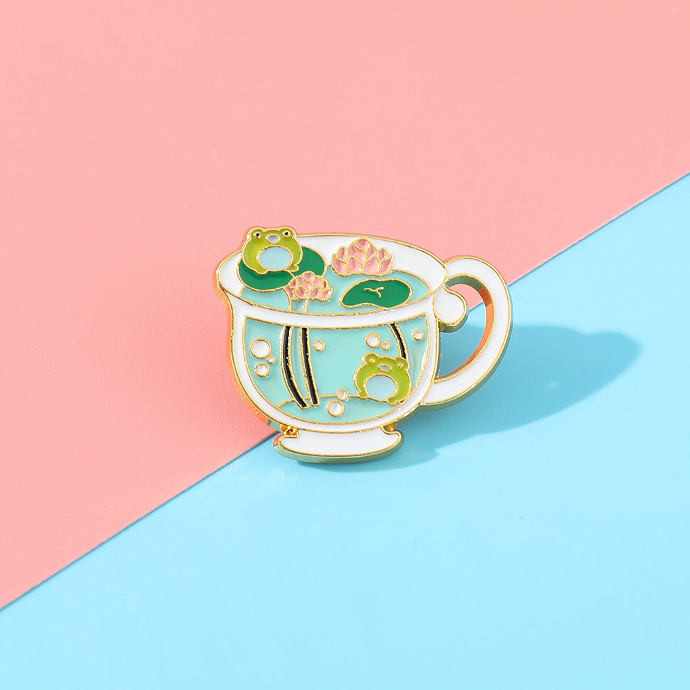 Cute Frog Animal Enamel Pin Brooch Cup