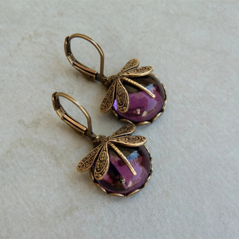 Vintage Dragonfly Pendant Boho Chakra Drop Earrings