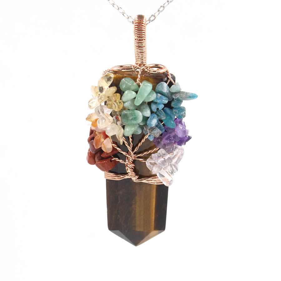 Sword-shaped Crystal Pillar Tree Of Life Winding Pendant