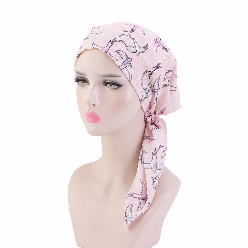 Pleated Cotton Scarf Long Tail Hat