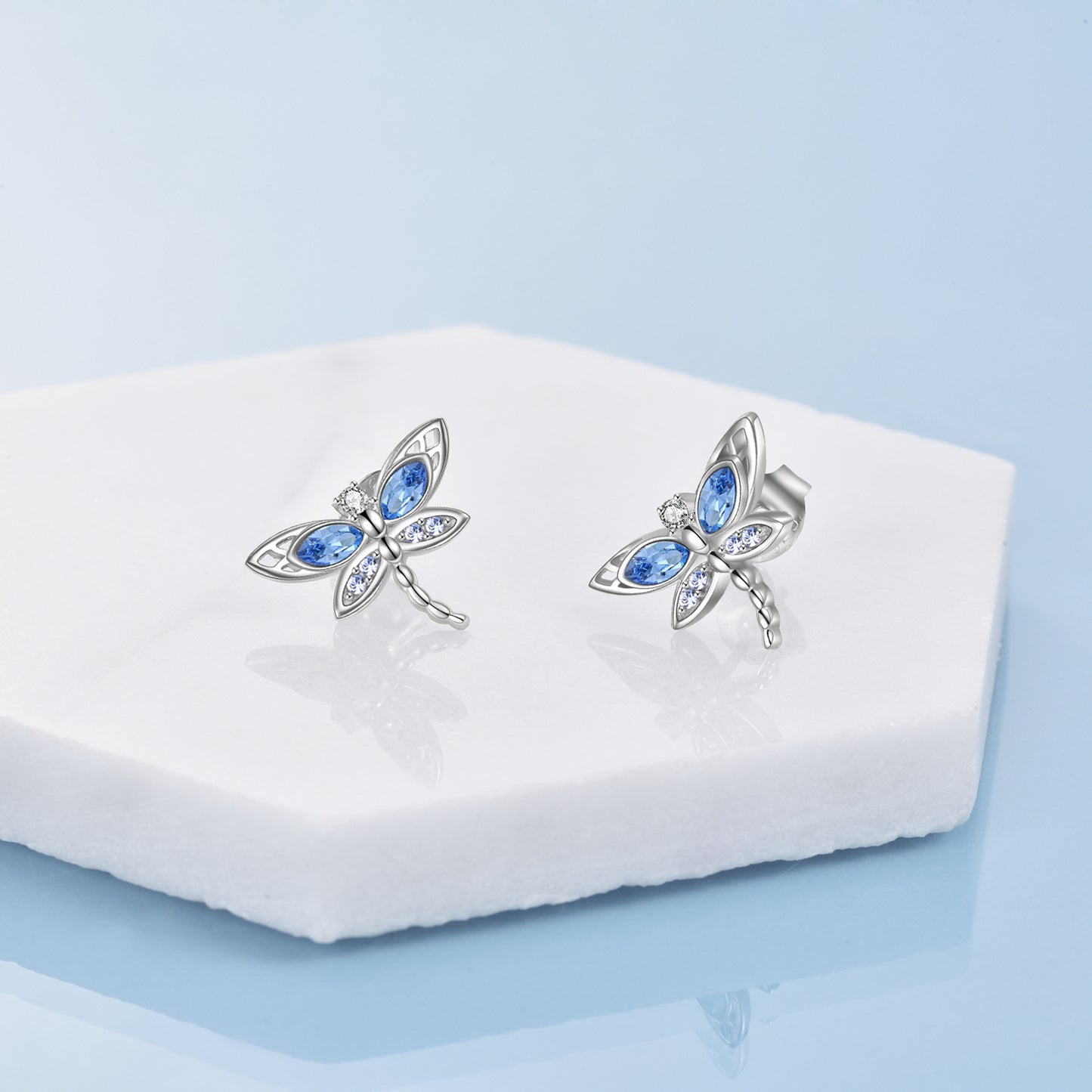 925 Sterling Silver Crystal Dragonfly Stud Earrings