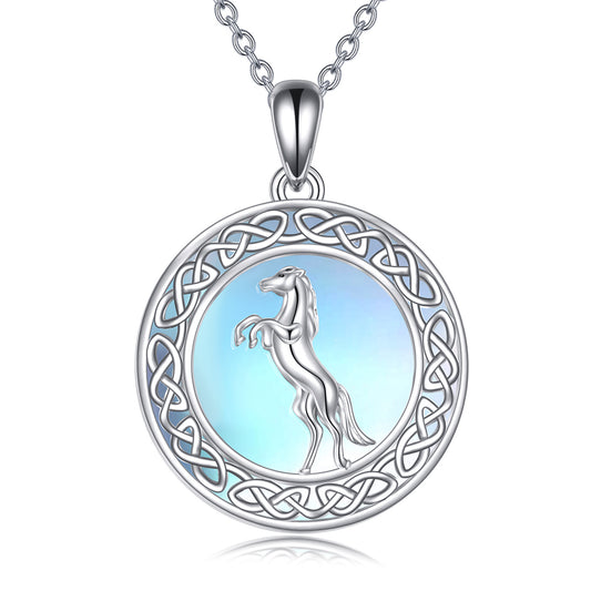 Sterling Silver Moonstone Horse Necklace Irish Celtic Jewelry