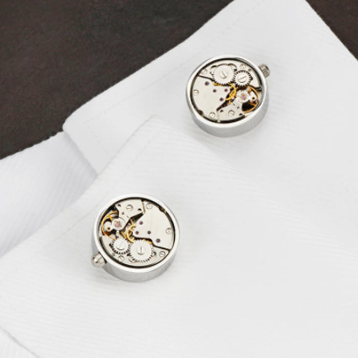 Men's Round Steampunk Gear Watch Mechanism Cufflinks
