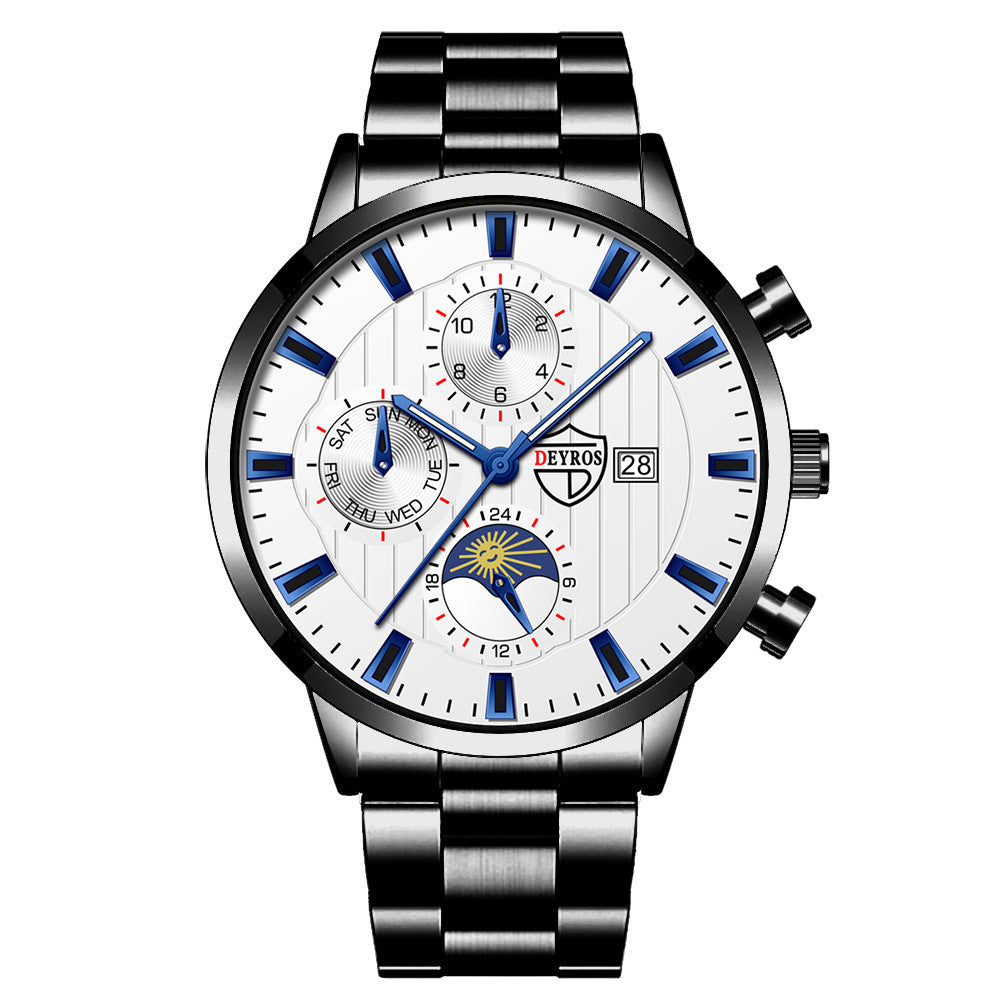 Fashion Men's Calendar Student Casual Luminous Stainless Steel Quartz Wrist Watch