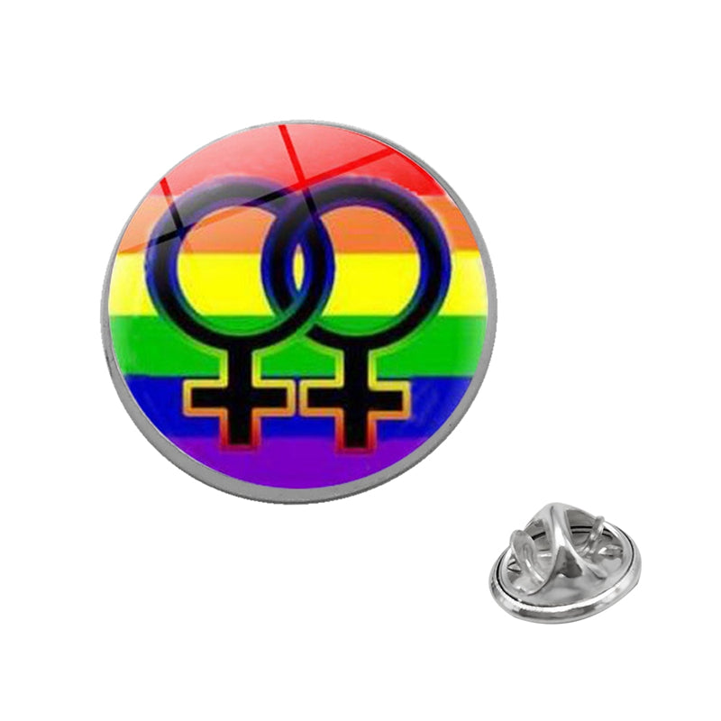 LGBT Pride Rainbow Glass Brooches Pins Lesbians Gays Bisexuals Transgender Round Badge Lapel Pin Jewelry