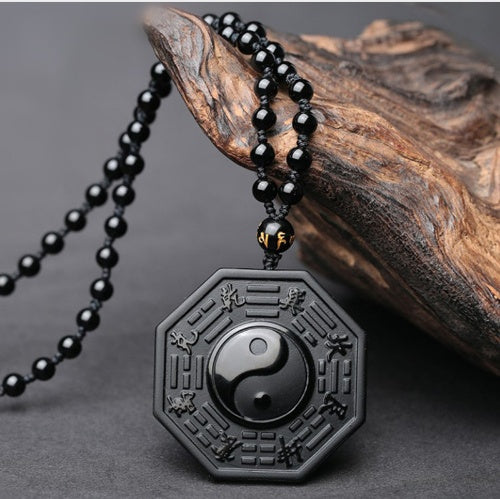 Obsidian Pendant Yin Yang Fish Five Elements Amulet Men and Women Necklace