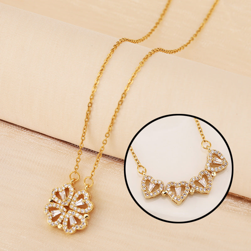 Non-Fading Light Luxury Titanium Steel Magnetic Four-Leaf Clover Heart Necklace
