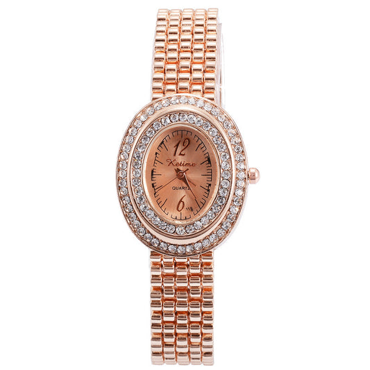 Women's Fashion Casual Oval Dial Diamond Quartz Watch