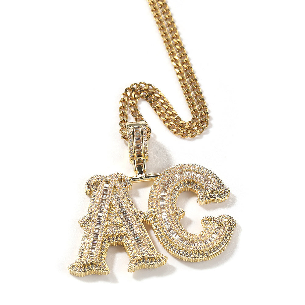 Alphabet Necklace Hip Hop Full Of Diamonds With Spiked Rock Candy Letters