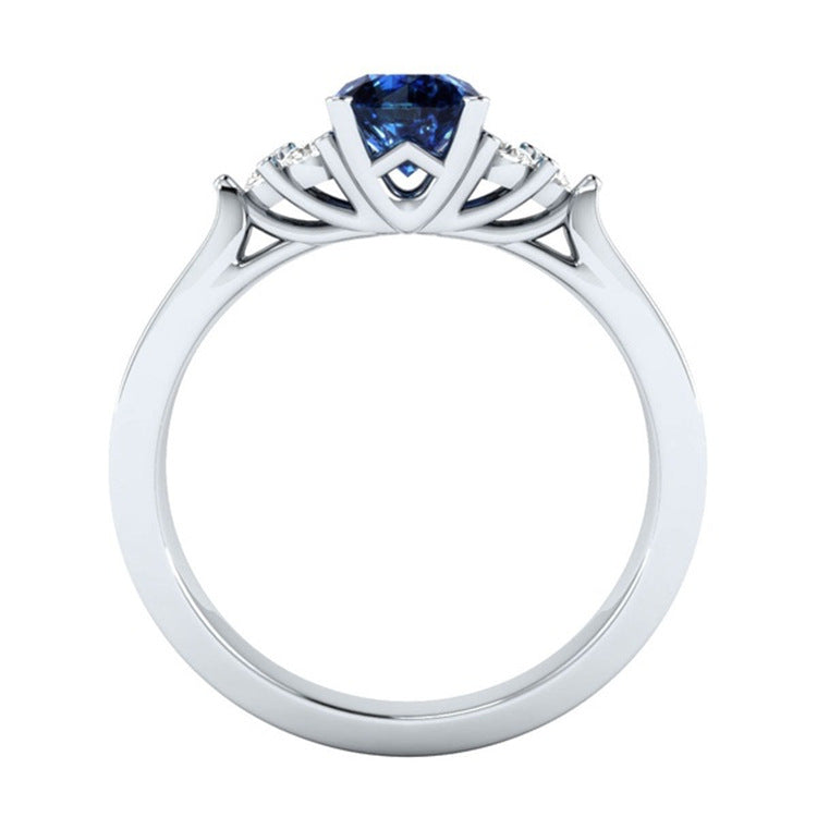 New inlaid sapphire zircon ring European and American hot-plated 925 silver princess engagement ring