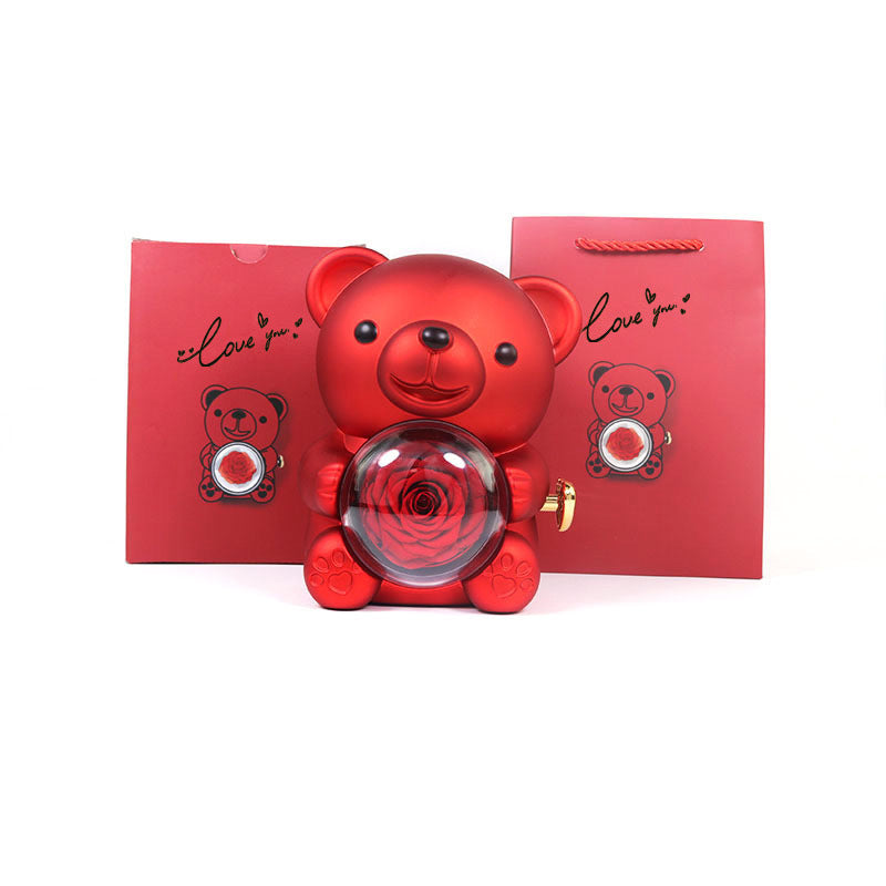 Eternal Rose Teddy Bear Gift Box with Rotating Jewelry Drawer