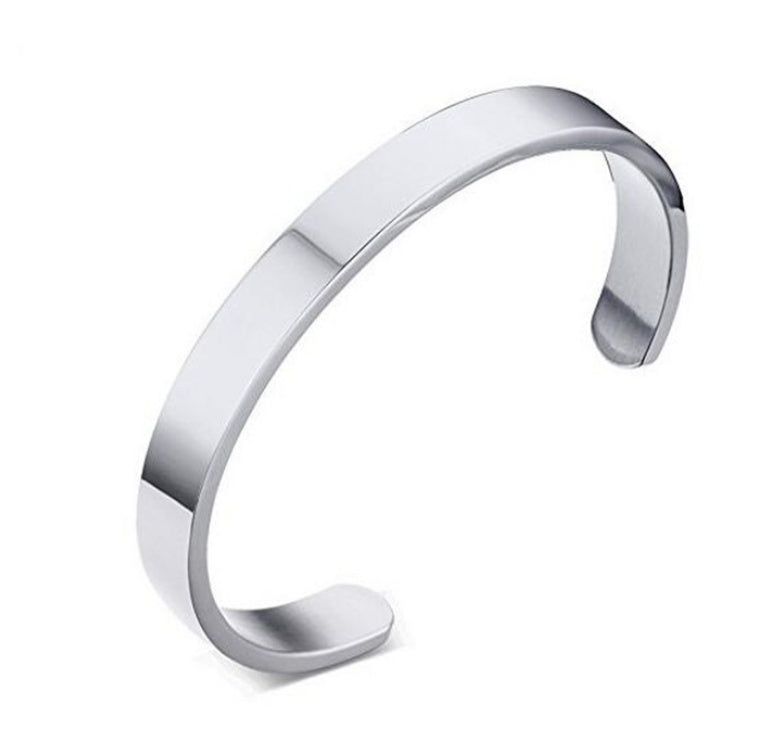Custom Laser Engraving Smooth Stainless Steel Fine Bangle Jewelry C-shaped Bracelet