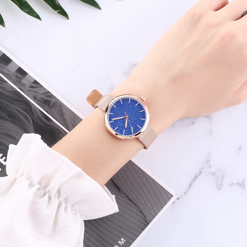 Fashion Women Romantic Starry Sky Wrist Watch Casual Rose Gold Steel Mesh Belt Rhinestone Watch Relogio Feminino