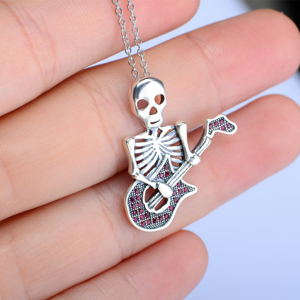 Guitar Skeleton Pendant 925 Silver Necklace