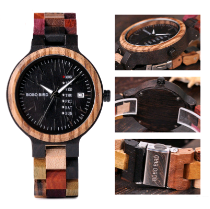 Casual wooden watch men's watch week calendar garden unique quartz watch