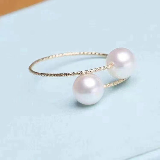 18k Gold Pearl Elastic Ring Au750 Color Gold Adjustable