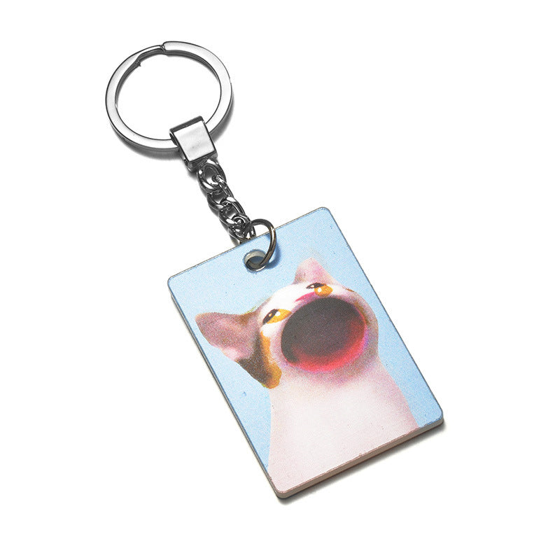 Cat Keychain 3d Stereo Transformation Kitty Square Plate Key Ring Pin Acrylic Pendant