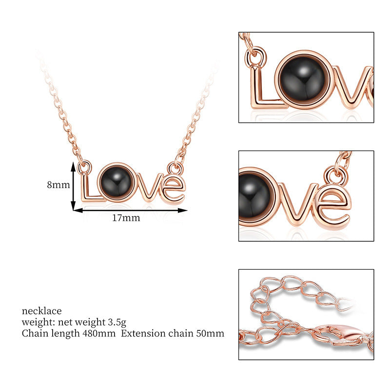 LOVE Shape Pendant Necklace Projection Net Red Jewelry