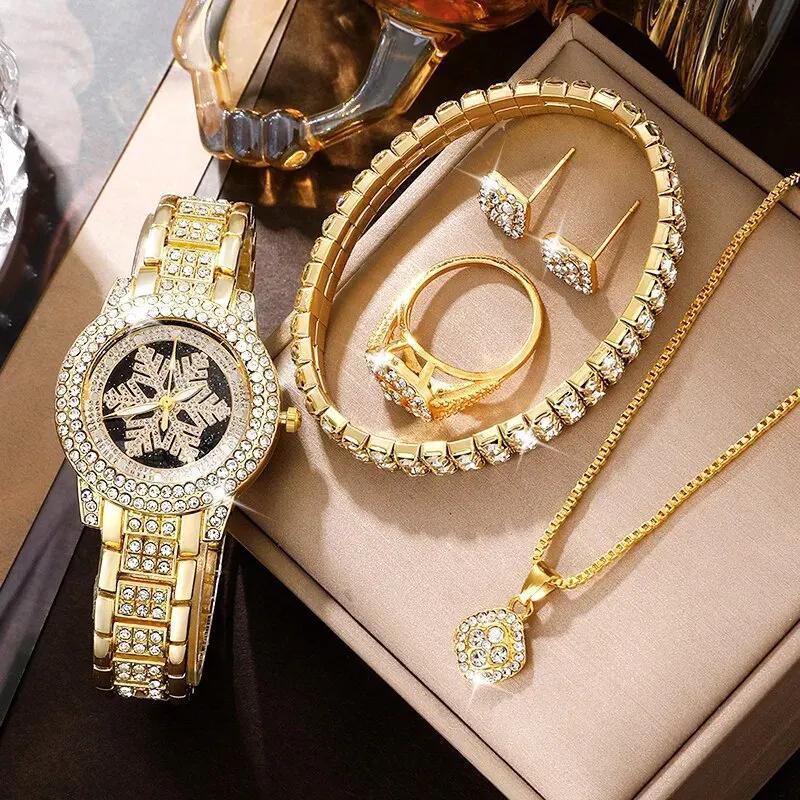 Dazzling Snowflake Pattern Luxury Full Rhinestone Five-Piece Jewelry Set