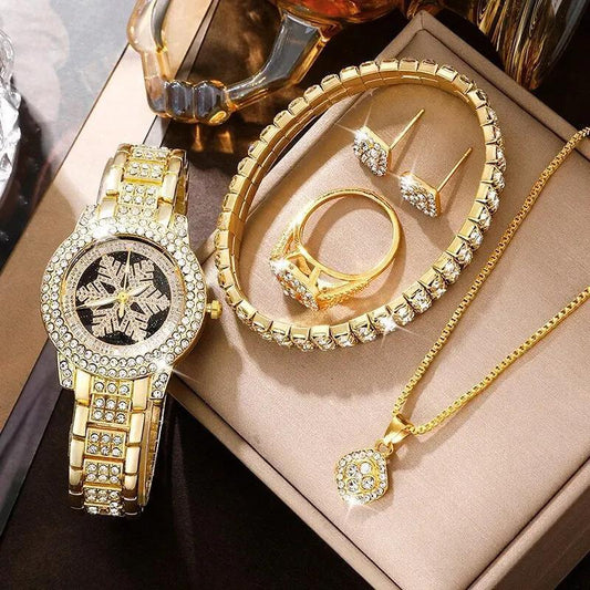 Dazzling Snowflake Pattern Luxury Full Rhinestone Five-Piece Jewelry Set
