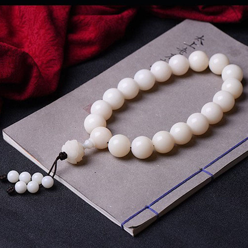 Natural White Jade Bodhi Root Round Beads Eighteen Hand-held Rosary String