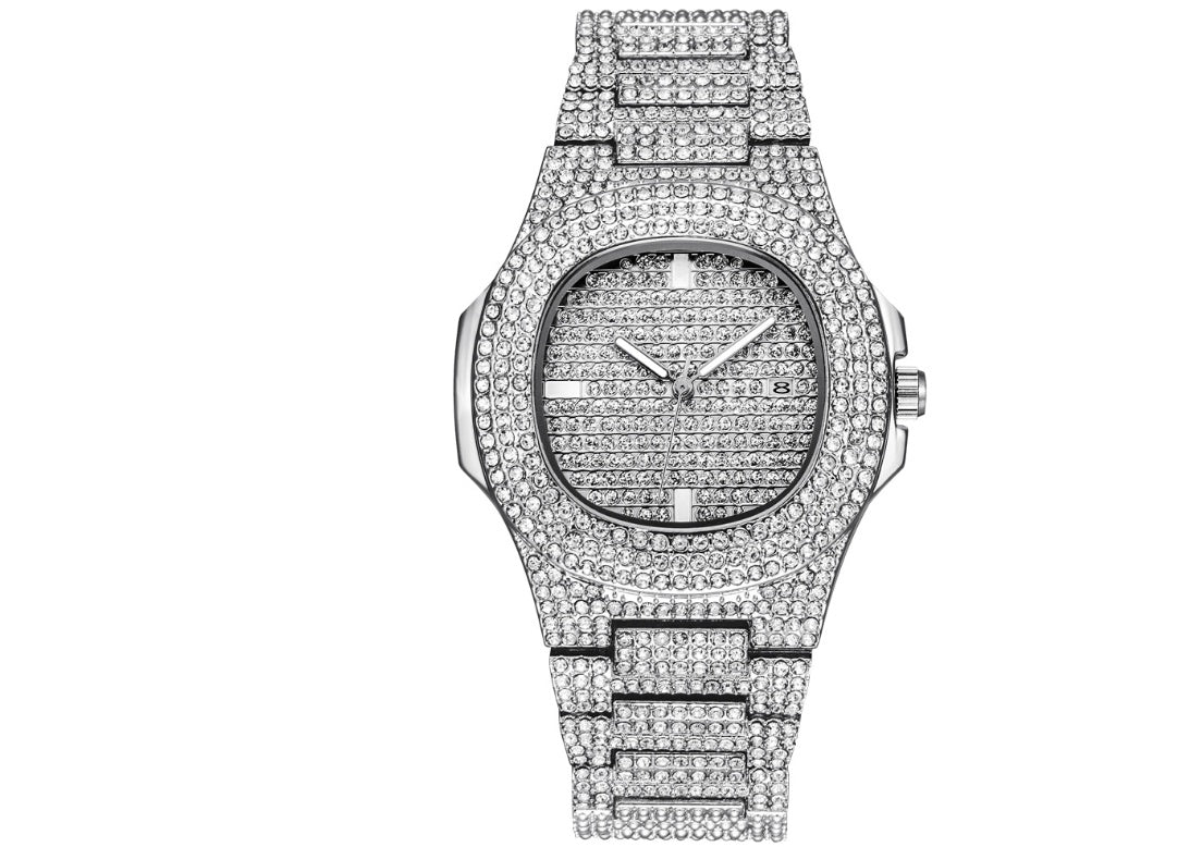 Men's Luxury Diamond Date Quartz Watch