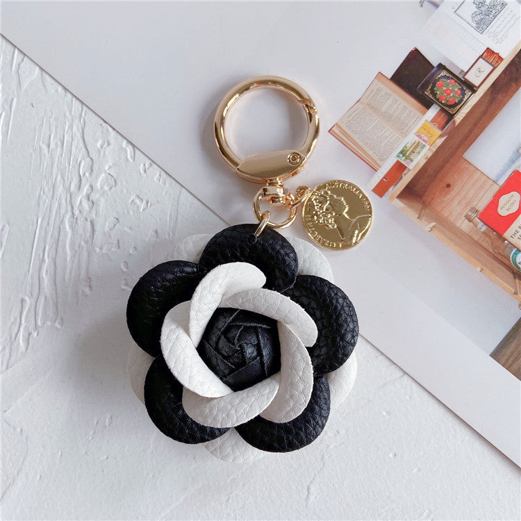 Fashion Leather Camellia Car Keychain