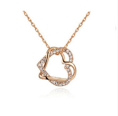 Fashionable Double Diamond Heart Necklace & Earring Set