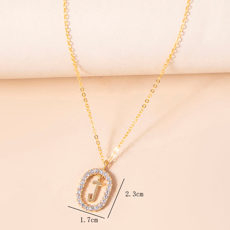 Crystal Letter Necklace Gold Name Initial Alphabet Oval Pendant Necklaces For Women