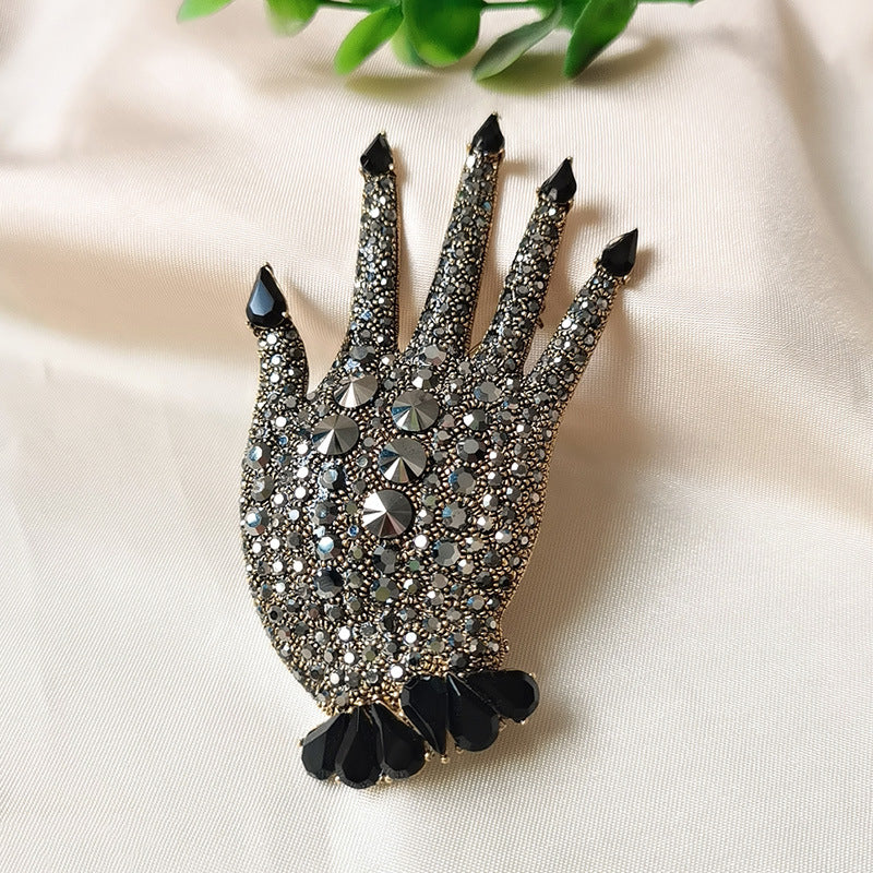 Metal Full Diamond Palm Brooch Creative Rhinestone