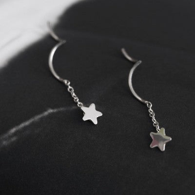 Sterling silver stud earrings with tassel five-pointed star wave earrings