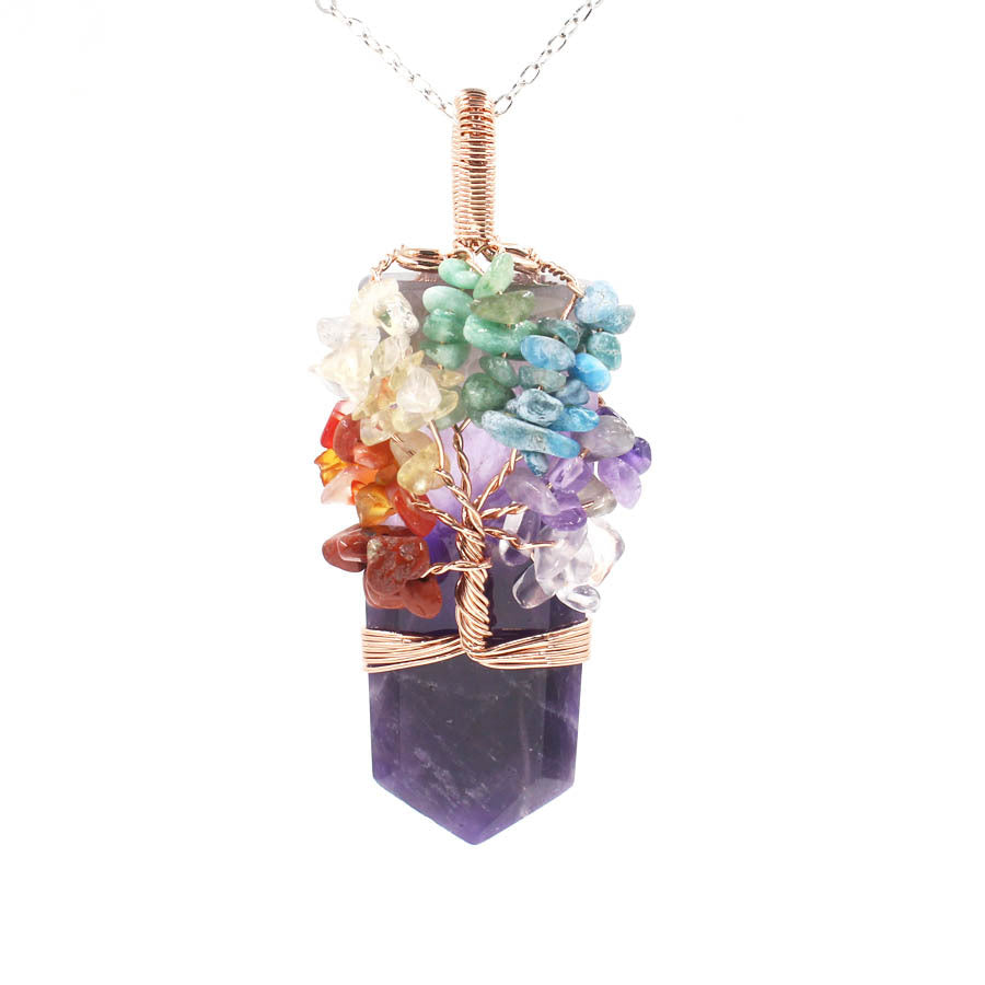 Sword-shaped Crystal Pillar Tree Of Life Winding Pendant