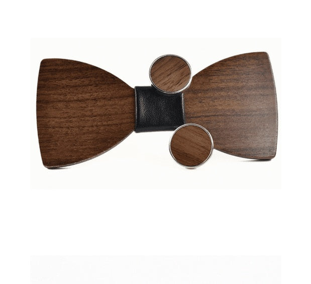 3D Wood Bow Tie Cufflinks Set