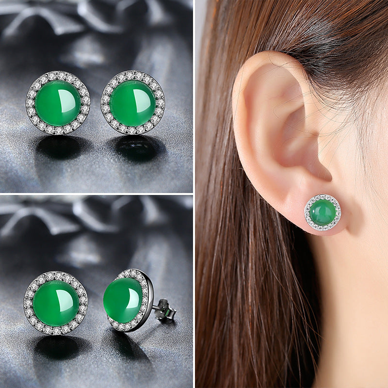 Natural Chalcedony Stud Earrings