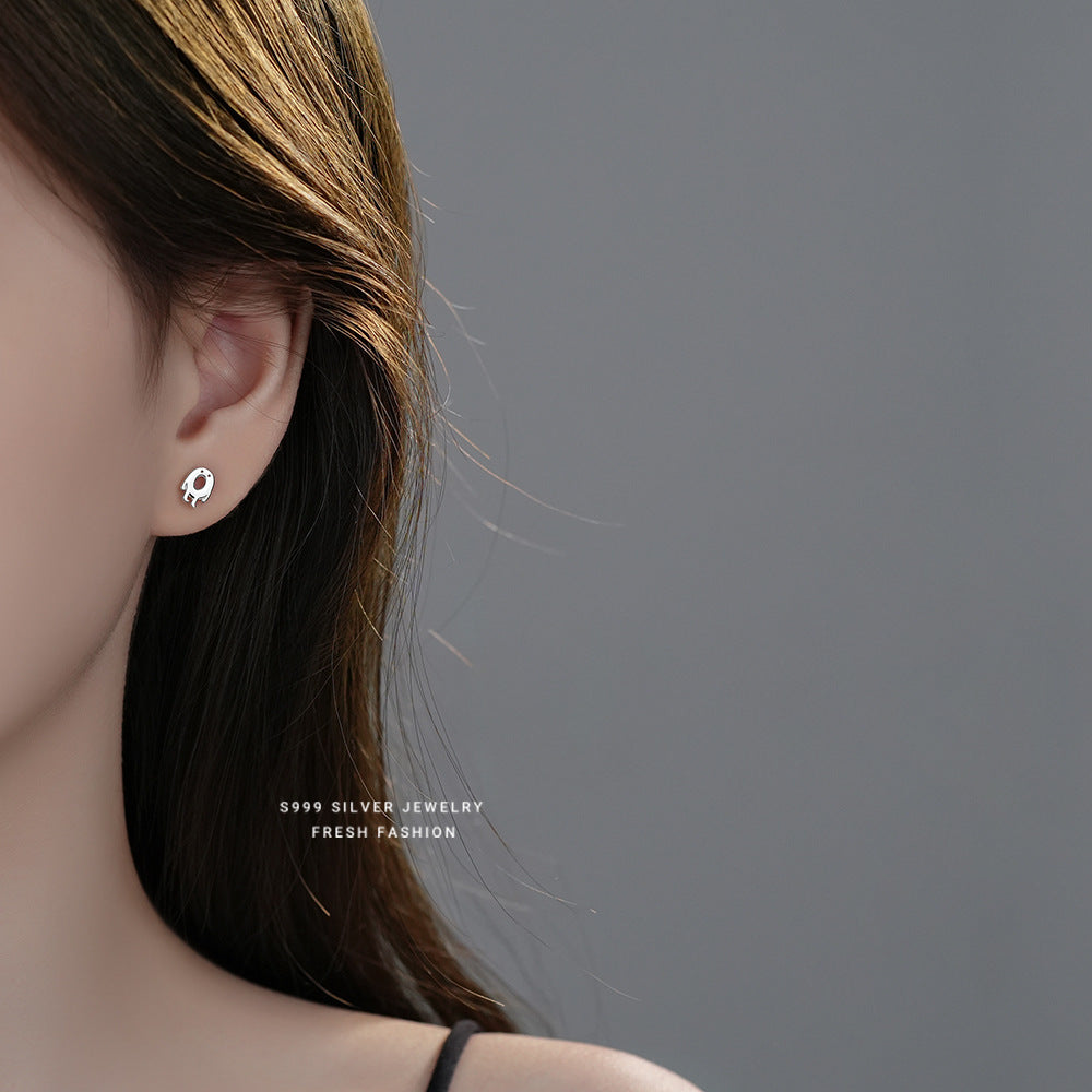 S999 Pure Silver Ghost Stud Earrings Female Niche Cartoon