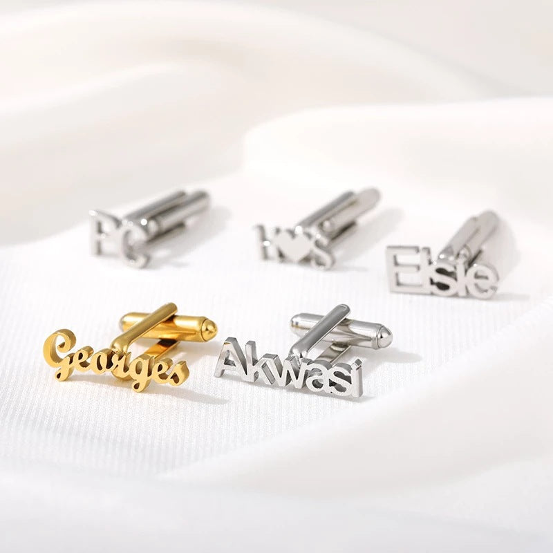 Stainless Steel Name Earrings Initials Men's Shirt Buttons