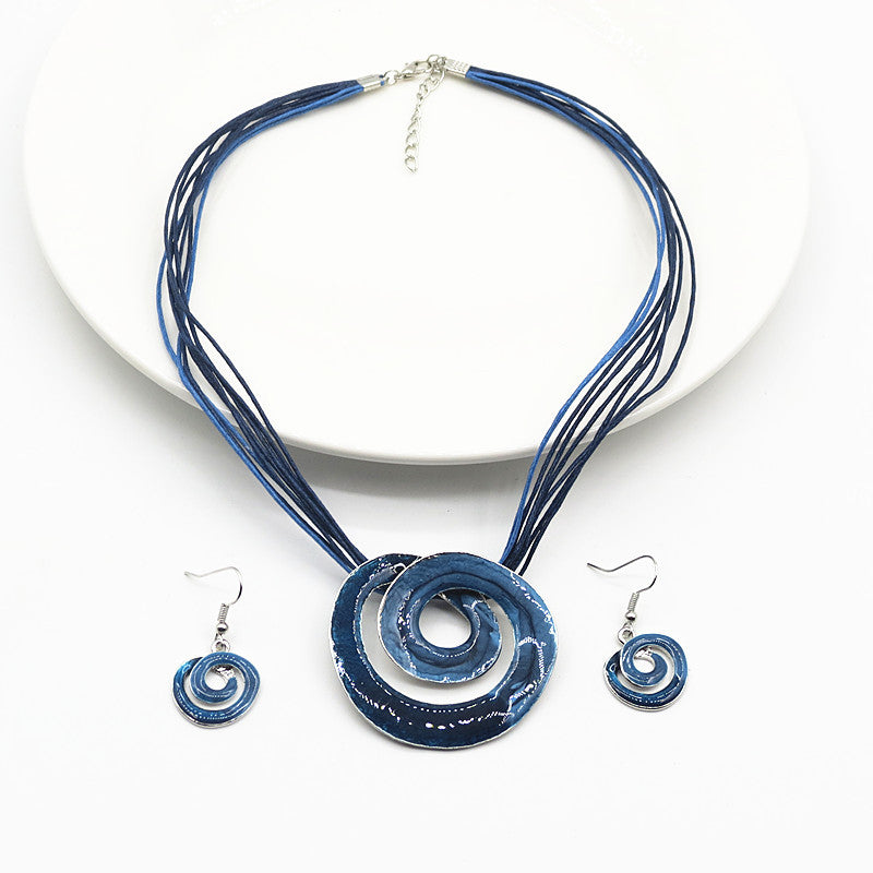Wax line paint geometric short necklace earrings set