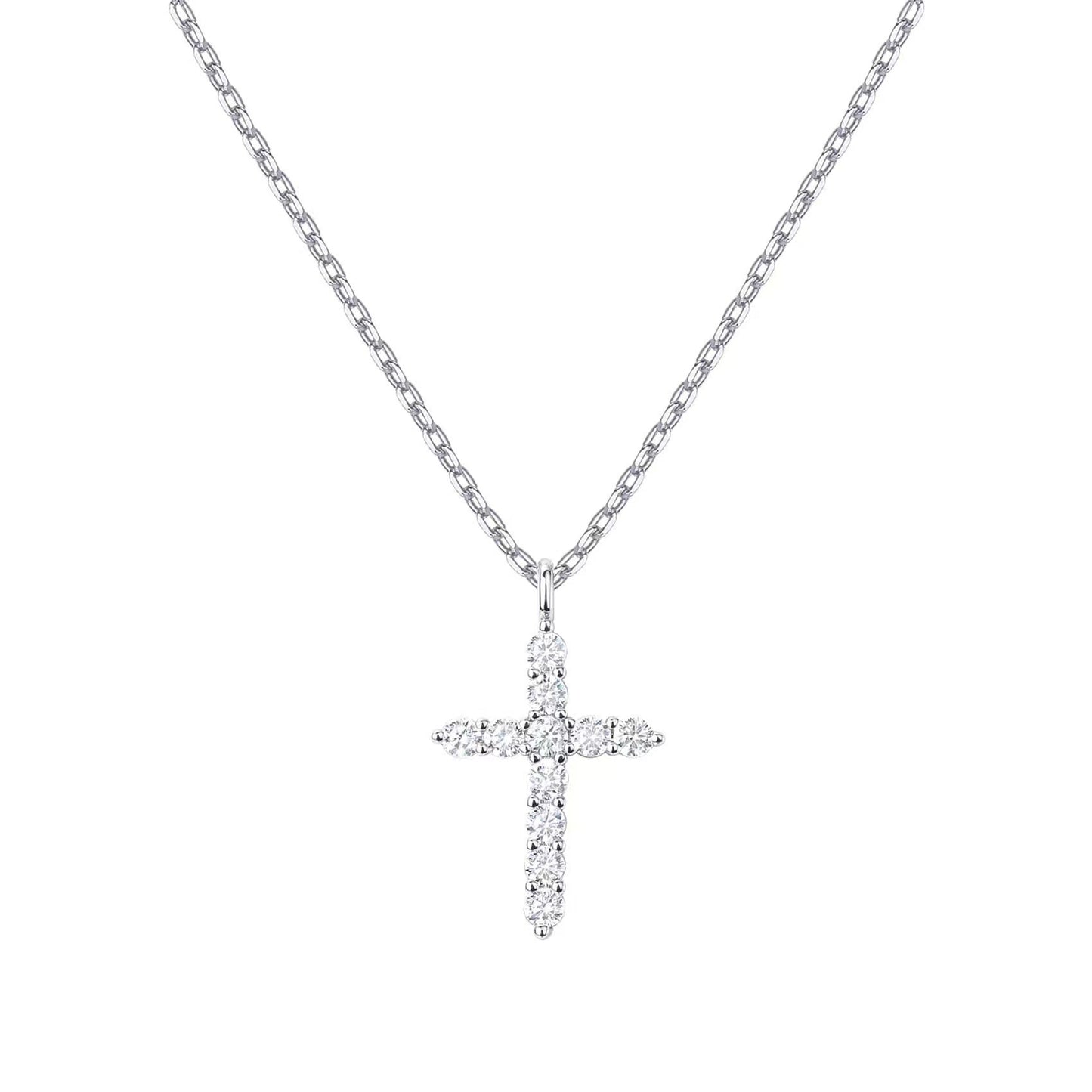 Hot New 925 Sterling Silver Necklace Cross Full Diamond Women's Collarbone Chain Wrapped Gold 14k Gold Pendant