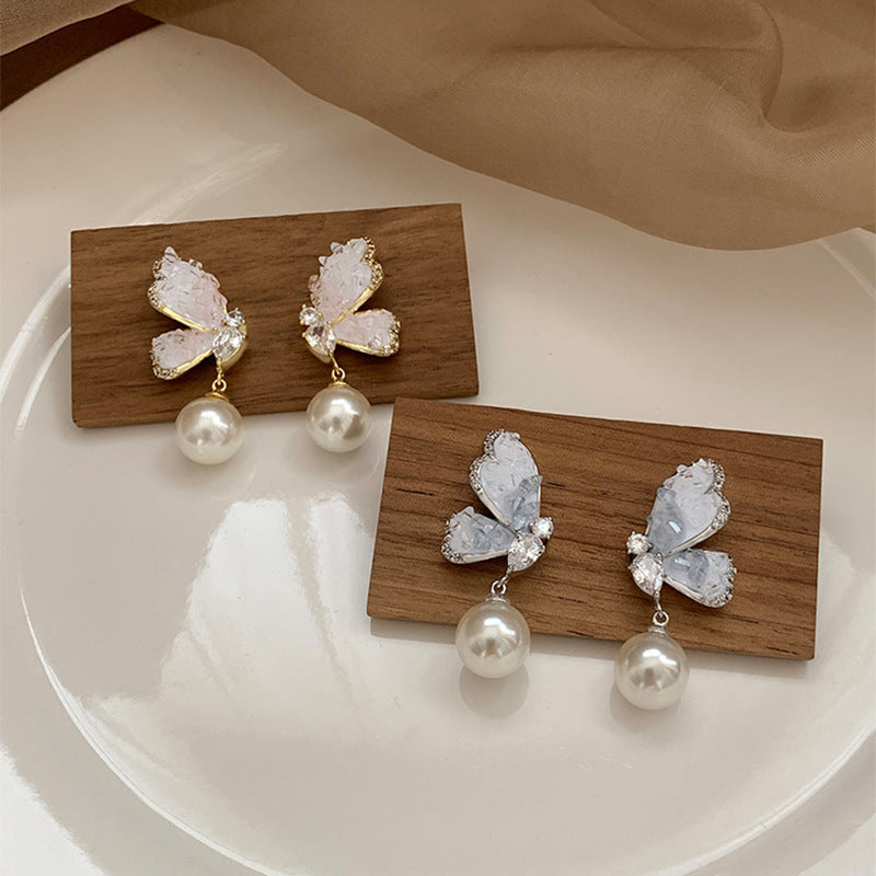 Gradient Butterfly Pearl Earrings With Rhinestones Luxury Personalized Earrings For Women Jewelry