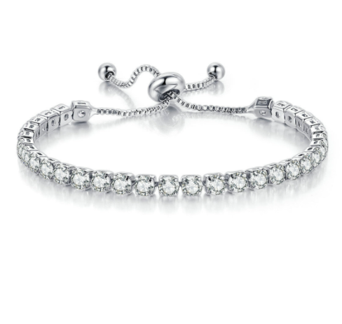 4mm Round Zircon Single Row Full Diamond Adjustable Crystal Tennis Bracelet