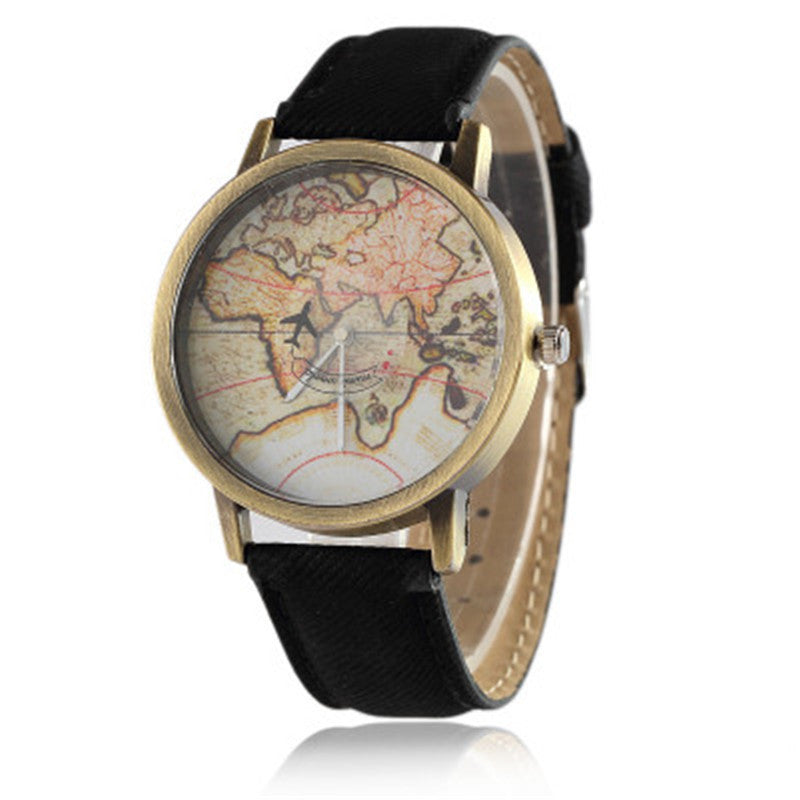 Lychee Leather Map Wind Simple Watch