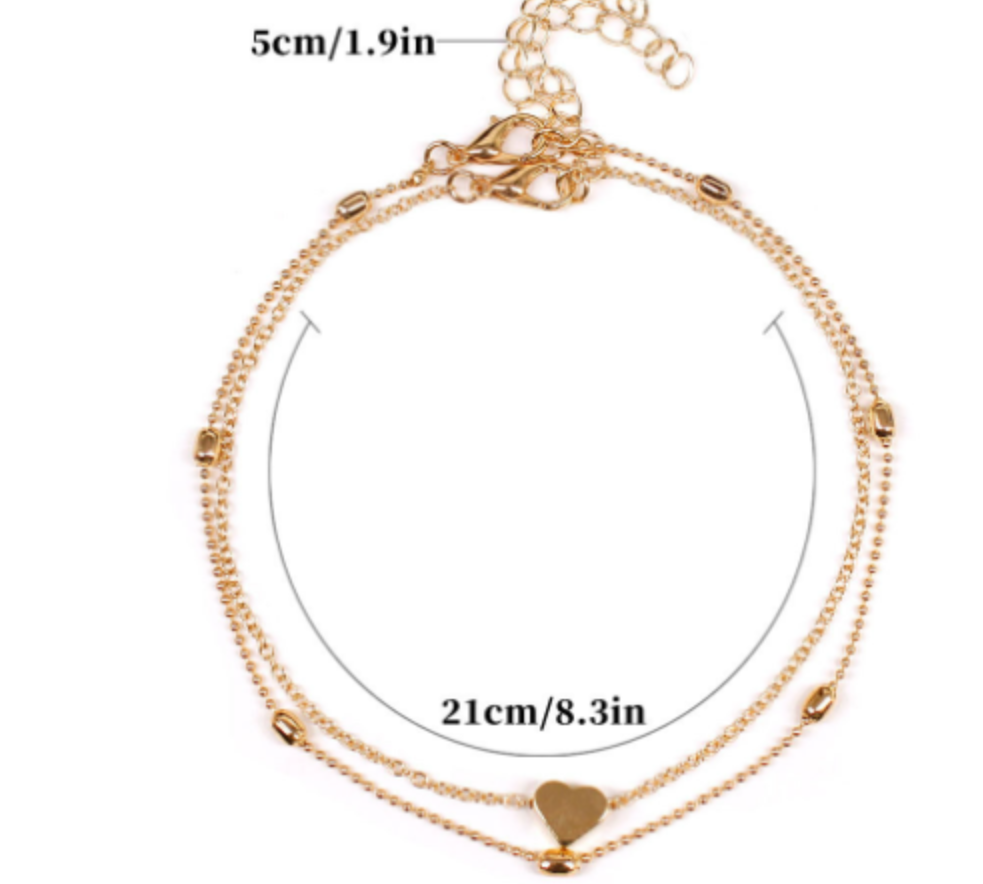 Double-layered anklet Retro beach ball chain heart-shaped anklet