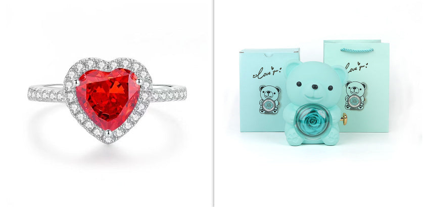 Eternal Rose Teddy Bear Gift Box with Rotating Jewelry Drawer