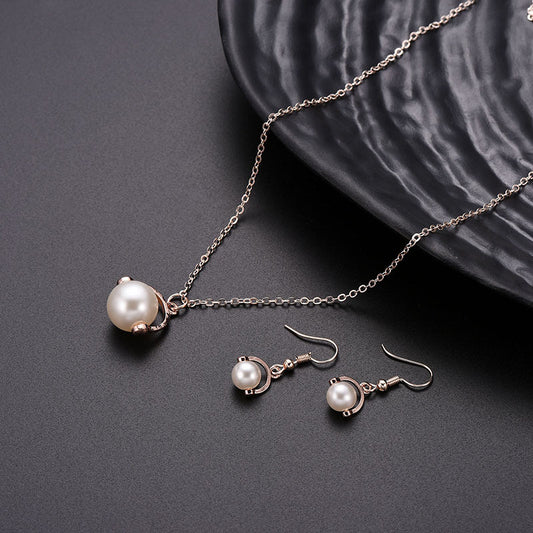 Two-piece Earrings Alloy Inlaid Pearl Jewellery Set