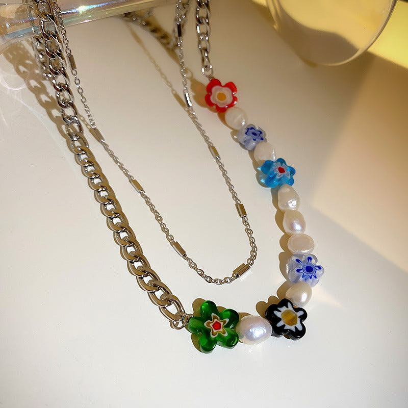 Fashionable Colorful Flower Freshwater Pearl Necklace