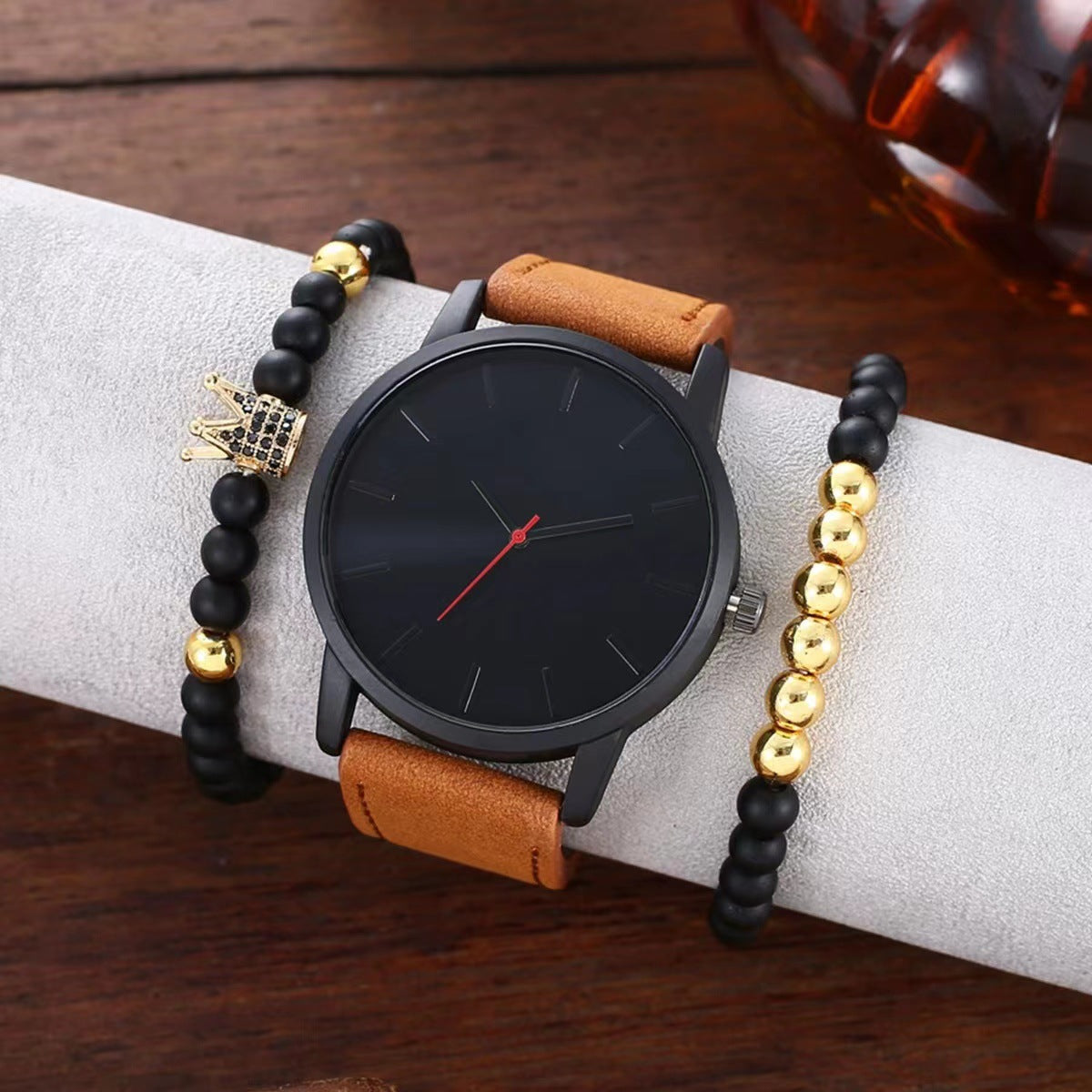 Large Dial Men's Casual Simple Scale Frosted Belt Quartz Watch Crown Bracelet