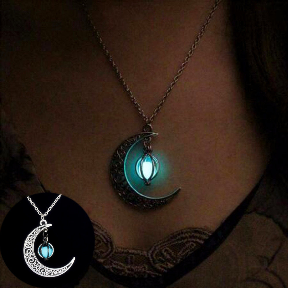 Natural Glowing Moon Stone Healing Necklace Luminous Pendant