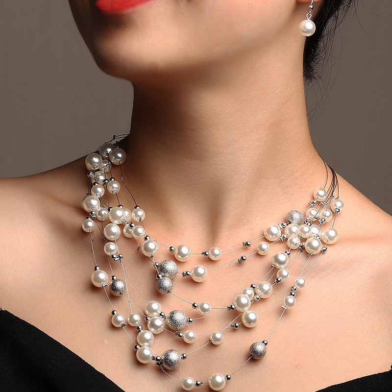 Multilayer pearl necklace pendant